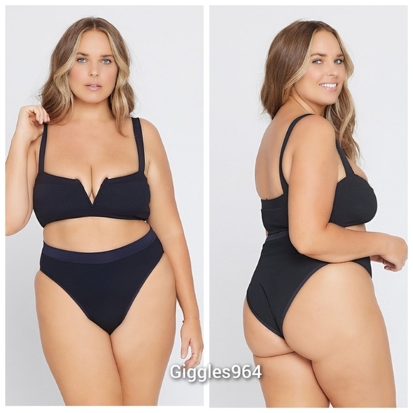 L*Space Lee Lee Frenchi Bikini Set Black Ribbed - Picture 12 of 14